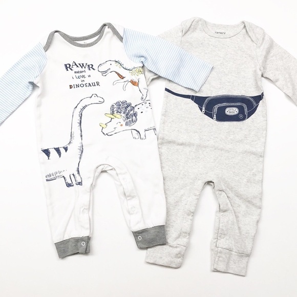 Baby Starters dinosaur print + Carter's Little Dude long sleeve jumpsuits - Picture 1 of 4